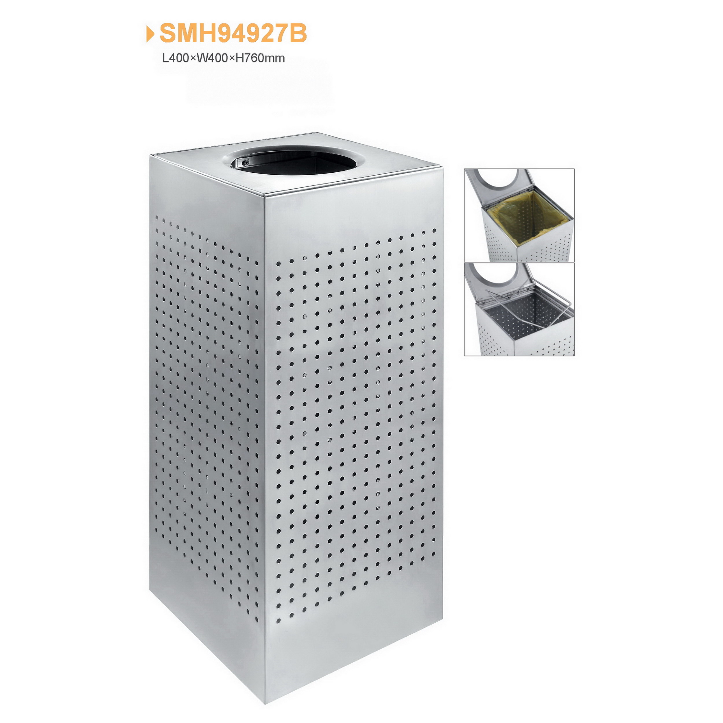 Cos de gunoi exterior din inox, 60 L, SMH9492722, 30 x 30 x 68 CM