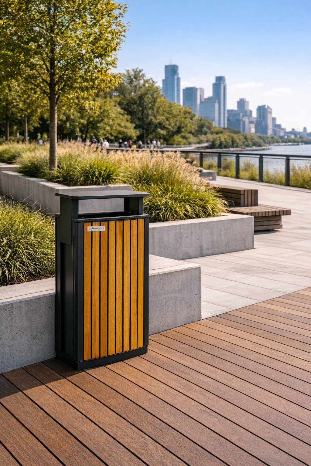 Coș de gunoi urban ATLAS 70 din oțel galvanizat cu finisaj lemn PS – capacitate 70 L - imagine 13