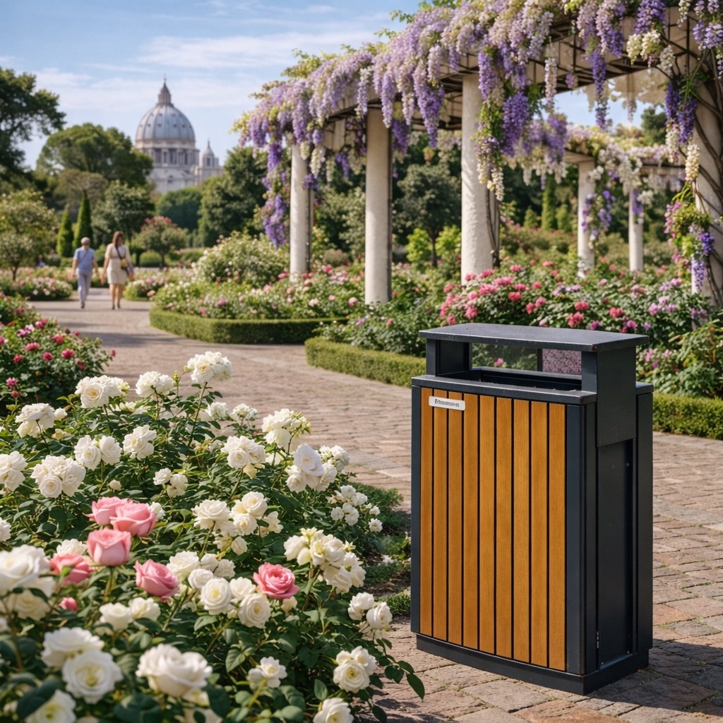 Coș de gunoi urban ATLAS 70 din oțel galvanizat cu finisaj lemn PS – capacitate 70 L - imagine 16